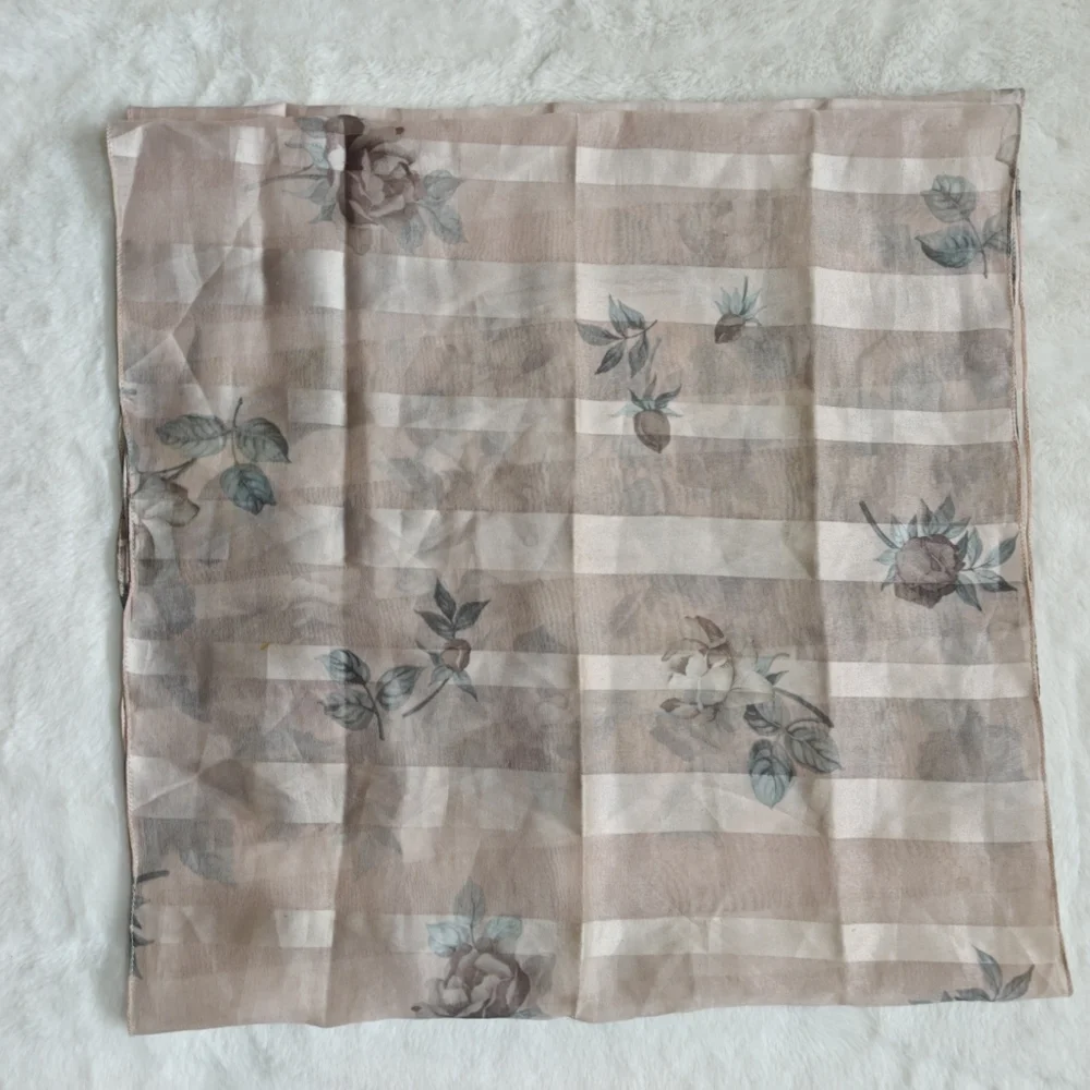 Art Of The Scarf Italian Tie Rack Scarf Womens Floral Pink Beige Satin Polyester